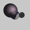 A picture of a few spheres including a transparent one